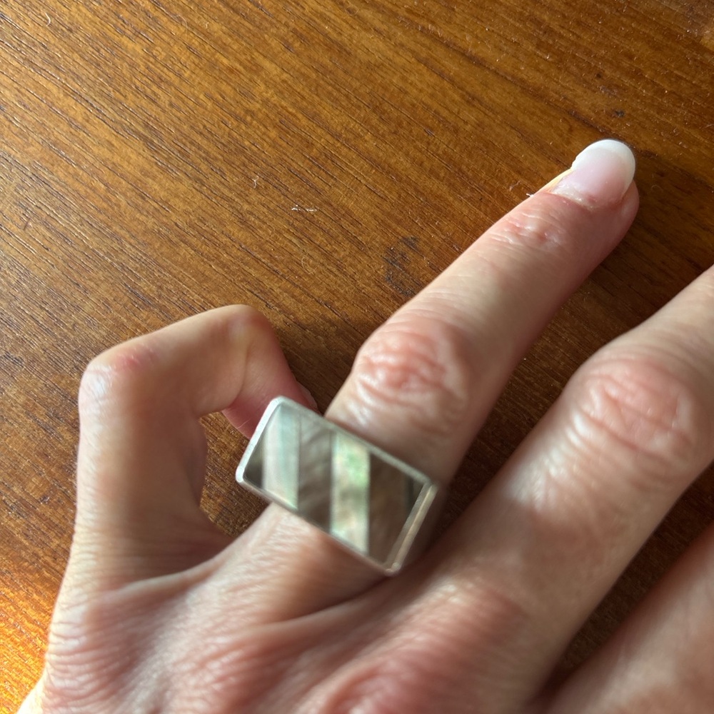 Sterling Silver and Abalone Pearl Geometric Ring